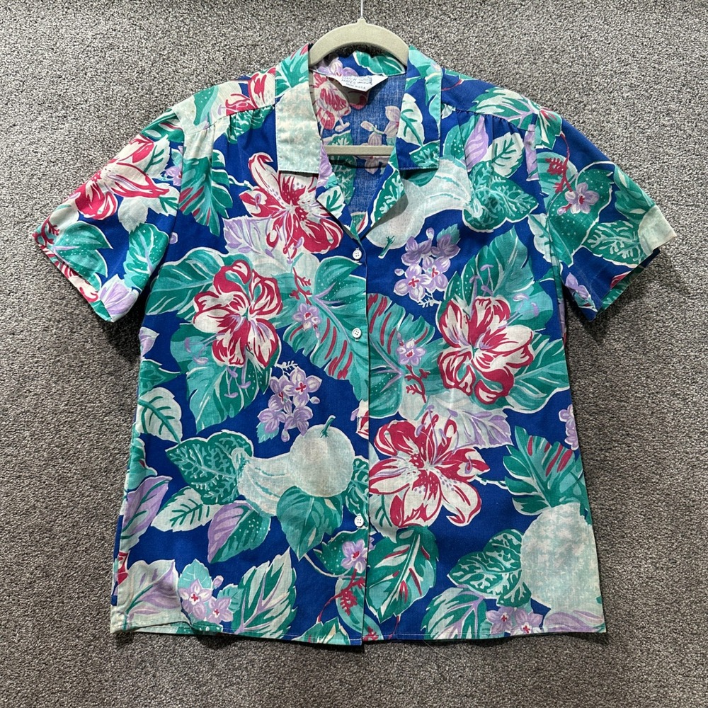 Vintage Cape Cod Match Mates Floral Hawaiian Camp Shirt USA Made Large Blouse